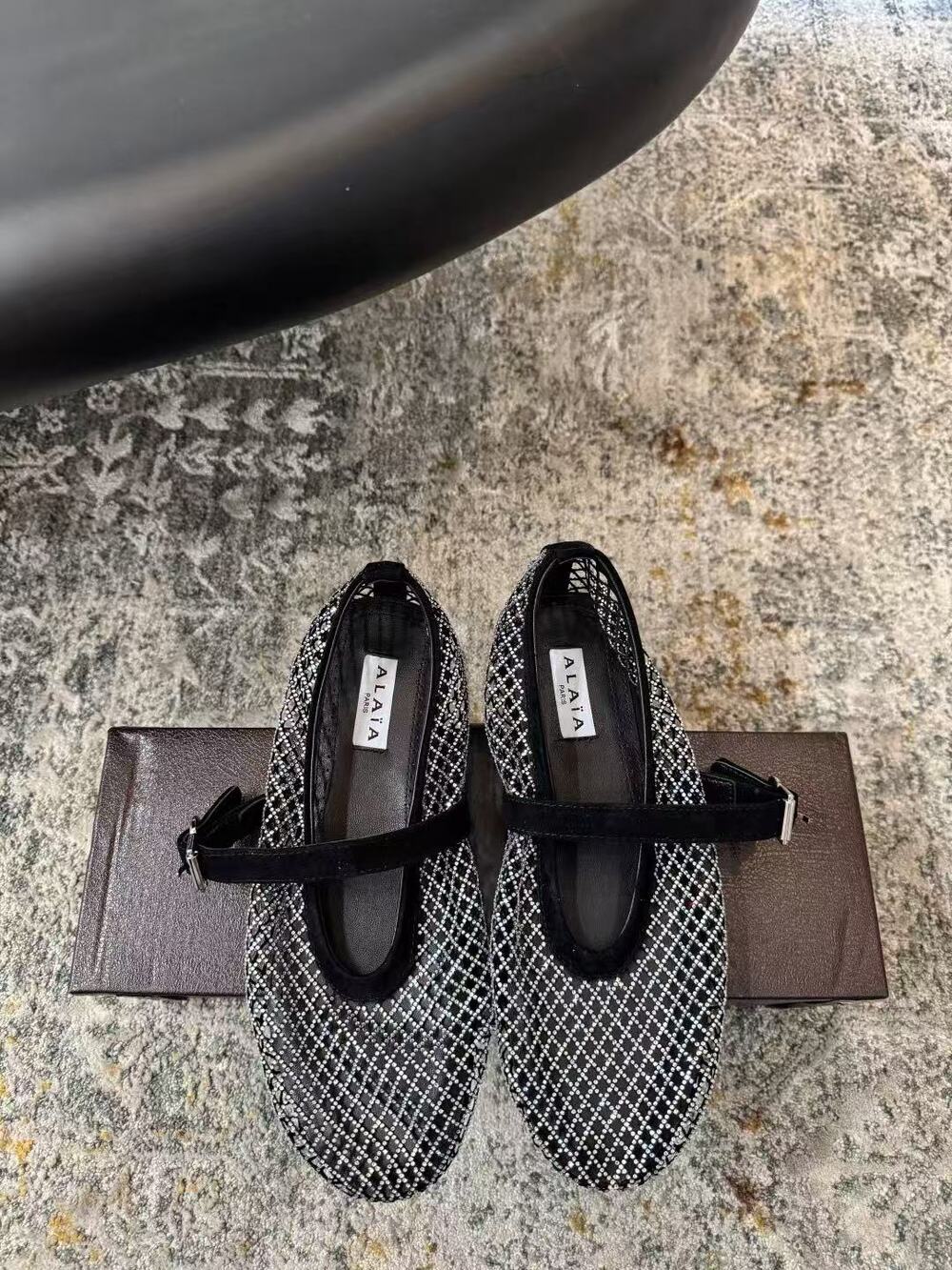 Alaia Black Mesh Mary Jane Ballet Flats